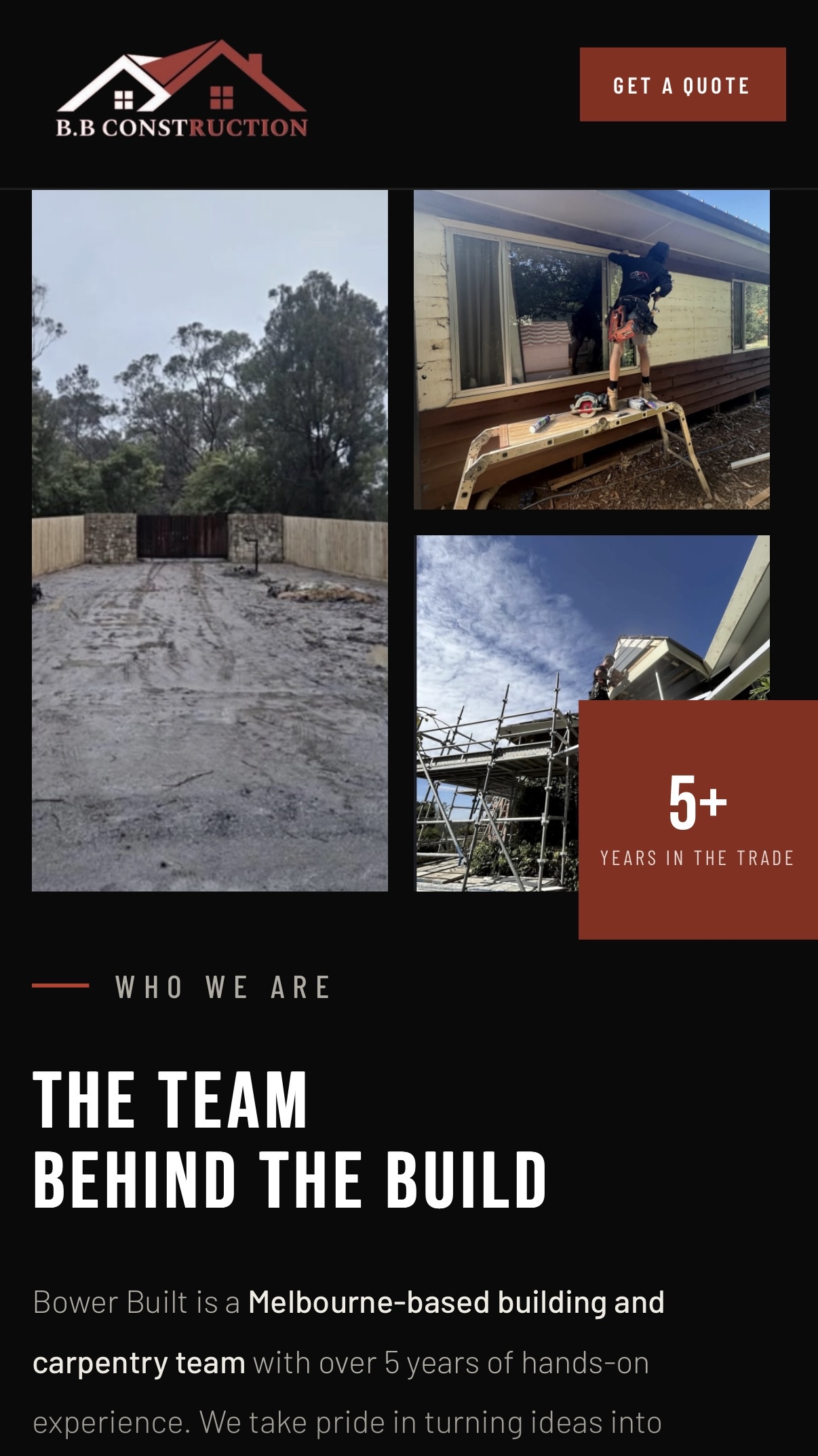 Screenshot of the Bower Built Construction website, designed and built by Parrah AI